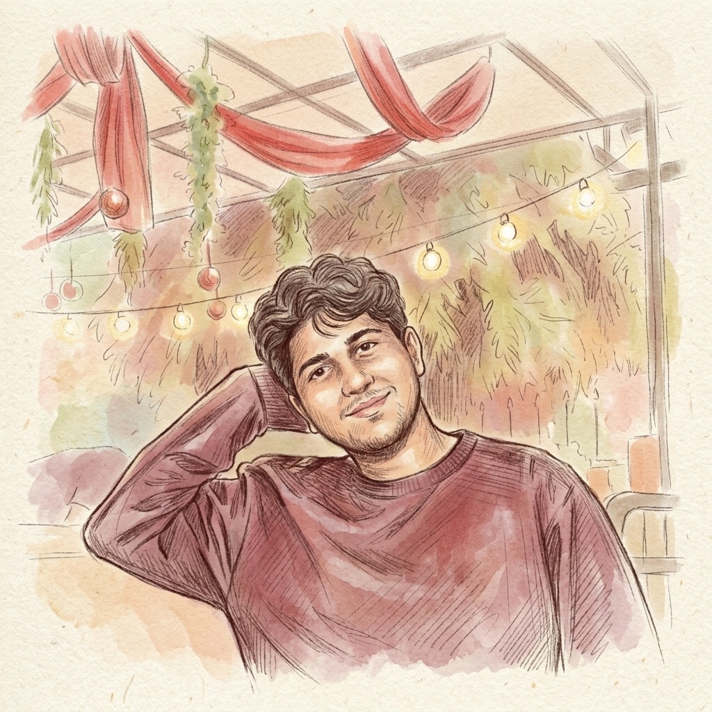 Akshat, drawn in coloured pencil